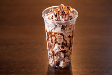 sweet dessert with chocolate on the table, close-up