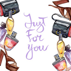 Fashionable sketch in a watercolor style element. Watercolour background illustration set. Frame...