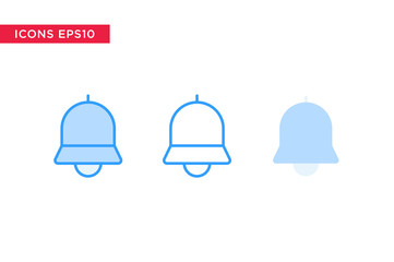 notification, bell icon in line, outline, filled outline and flat design style isolated on white background. vector eps10