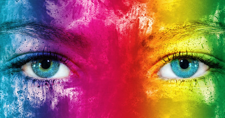Rainbow color face - obrazy, fototapety, plakaty