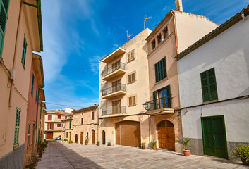 Fototapeta na wymiar Empty street in Alcudia old town, Mallorca, Spain.