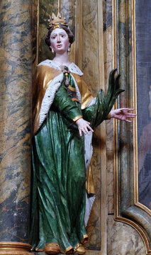 Statue Of Saint Joanna On The Altar In The Church Of Saint Leonard Of Noblac In Kotari, Croatia 