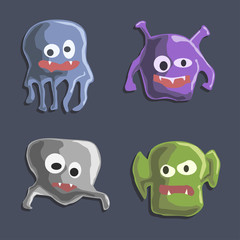Set of cartoon monsters. Cute monsters colorful doodles - Vector