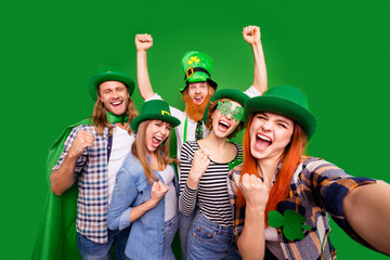 Self-portrait of nice cool crazy attractive cheerful positive stylish people guys ladies wearing...
