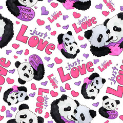 cute panda pattern. background for web and print purpose. marker art - valentine day