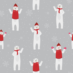 Cute Polar bear with snow flakes pattern