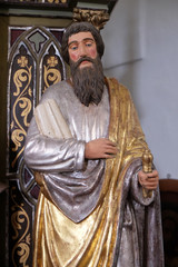 Statue of Apostle saint Paul on the altar of the Virgin Mary in the church of Saint Martin in Sv. Martin pod Okicem, Croatia 