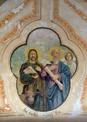 Saint Luke and Saint Matthew the Evangelist, fresco in the Church of Saint Michael in Vugrovec, Croatia