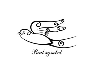 Beautiful decorative Vector silhouette flying bird on white