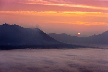 Sunrise viewpoint And fog covering mountains, Thailand