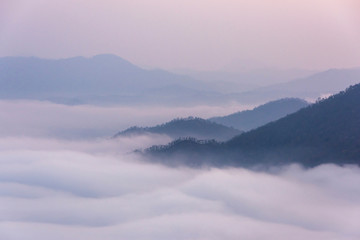 Sunrise viewpoint And fog covering mountains, Thailand
