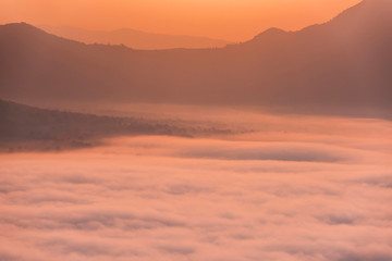Sunrise viewpoint And fog covering mountains, Thailand