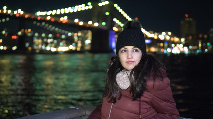 Wonderful place in New York the illuminated Brooklyn Bridge by night