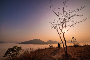 Sunrise viewpoint And fog covering mountains, Thailand