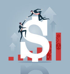 Helping Hand. Businessman helps to climb a dollar sign to the top. Business Concept vector