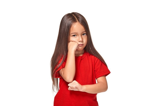 very Sad offended girl in red t-shirt