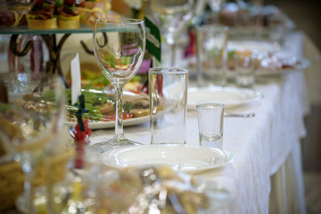 Banquet hall in the restaurant. Concept: Serving. Celebration. Anniversary. Wedding