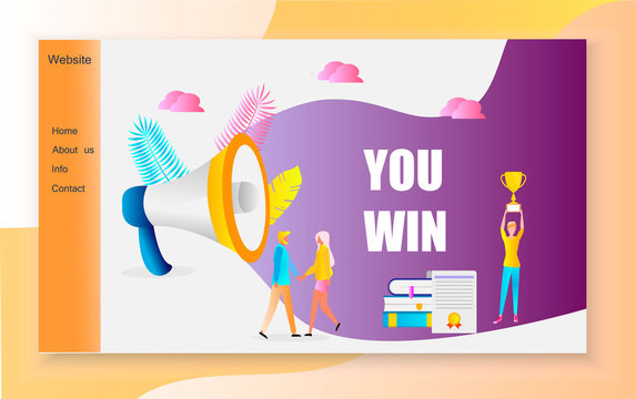 Group of people shouting on megaphone with you win word vector concept, it can use for landing page, template, ui, web, mobile app, poster, banner, flyer