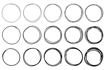 Sketch circles. Circular doodle frame, hand drawn pen stroke circle and circled frames isolated vector set