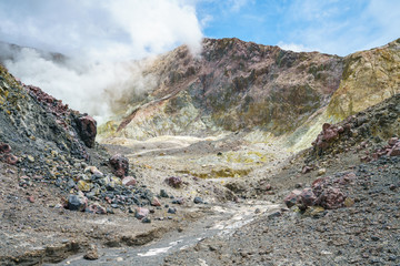 smoke in volcanic crater on white island,new zealand 2