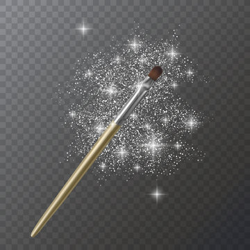 Illustration of Makeup Brush for EyeShadow and glittering texture on transparent background