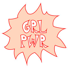 Girl power inscription handwritten with bright pink vivid font. GRL PWR hand lettering. Feminist slogan. Modern print.