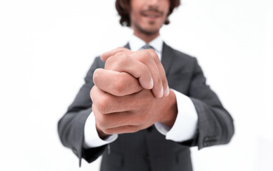 Close up on male clenched hands.