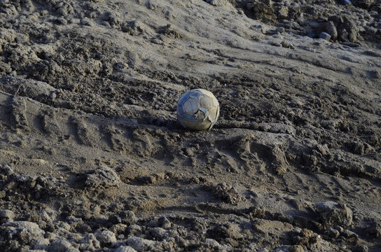 a succer ball on the demolition area