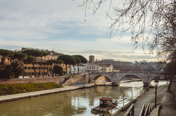 a view of the Tiber River at sunset in Rome