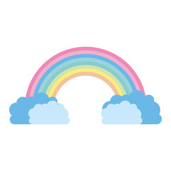 rainbow with clouds isolated icon