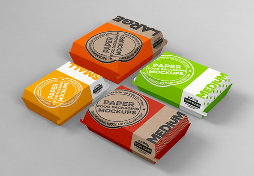 Paper Clamshell Box Packaging Set Mockup