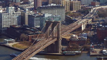 Aerial view over Brooklyn Bridge New York