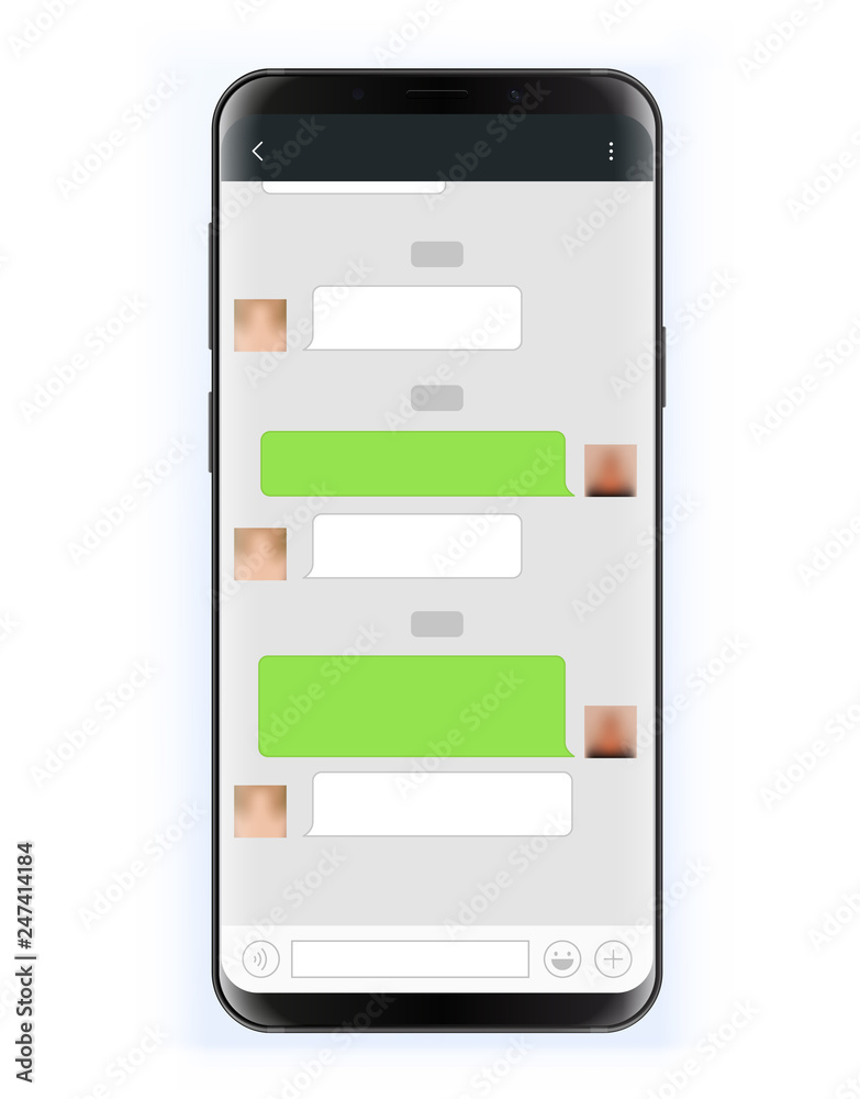Poster modern frameless smartphone mockup with chat interface layout. vector clip-art isolated on white bac