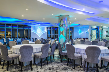 Fototapeta premium Lightening equipment in luxury hotel restaurant interior