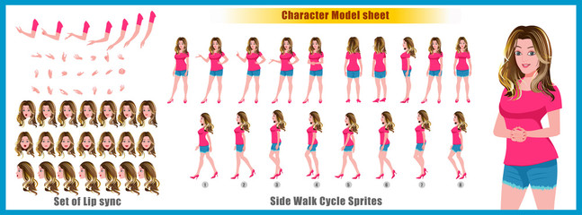 Character Model sheet with walk cycle animation sprites and lip syncing 