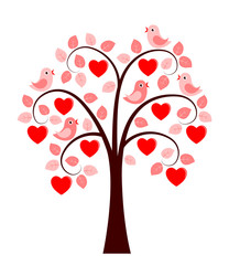 heart tree and birds