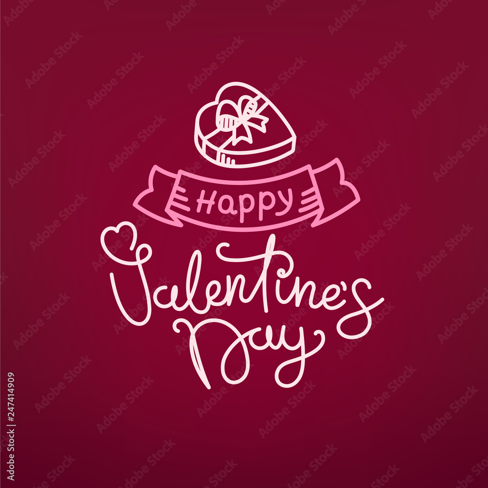 Poster happy valentines day concept. vector banner with linear elements