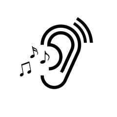 icon human ear listening to music black isolated on white background