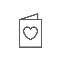 Card with heart, charity, valentine day line icon.