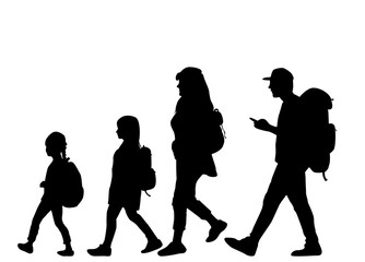 Silhouette family on a walk.