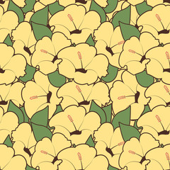Seamless pattern of hibiscus flowers. Floral background. Vector Illustration