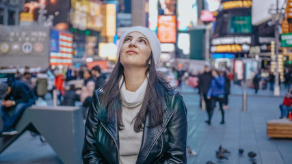 Fototapeta premium Young Turkish girl on a vacation trip to New York