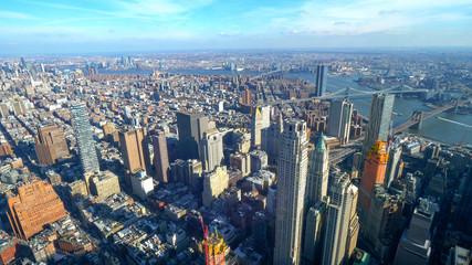 Wide angle aerial view over Manhattan New York