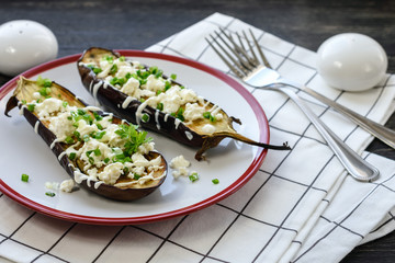 grilled halves of eggplant.