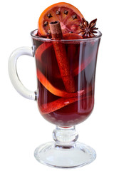 Mulled wine in a glass goblet.