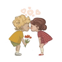 boy and girl with bouquet of flowers