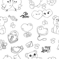 romantic seamless pattern with hand drawn elements