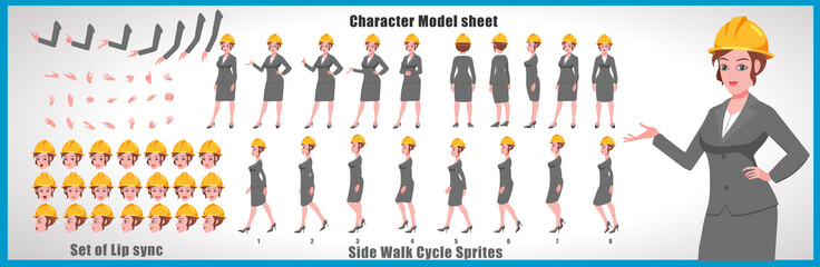 Character Model sheet with walk cycle animation sprites and lip syncing 