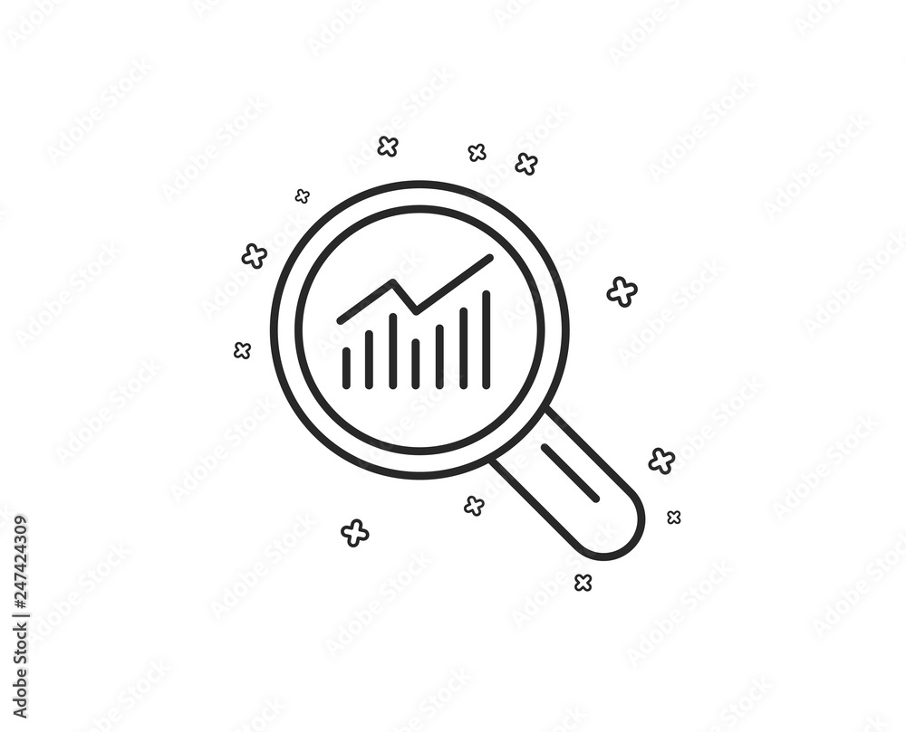 Poster chart line icon. report graph or sales growth sign in magnifying glass. analysis and statistics data