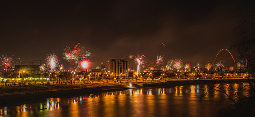 urban landscape salutes in honor of the new year